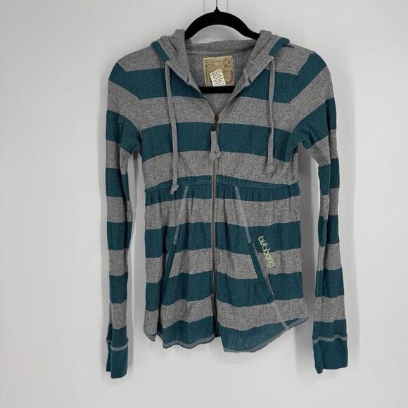 Vintage 90s y2k Billabong top sweater womens medium m gray striped hooded surfer - Picture 1 of 6